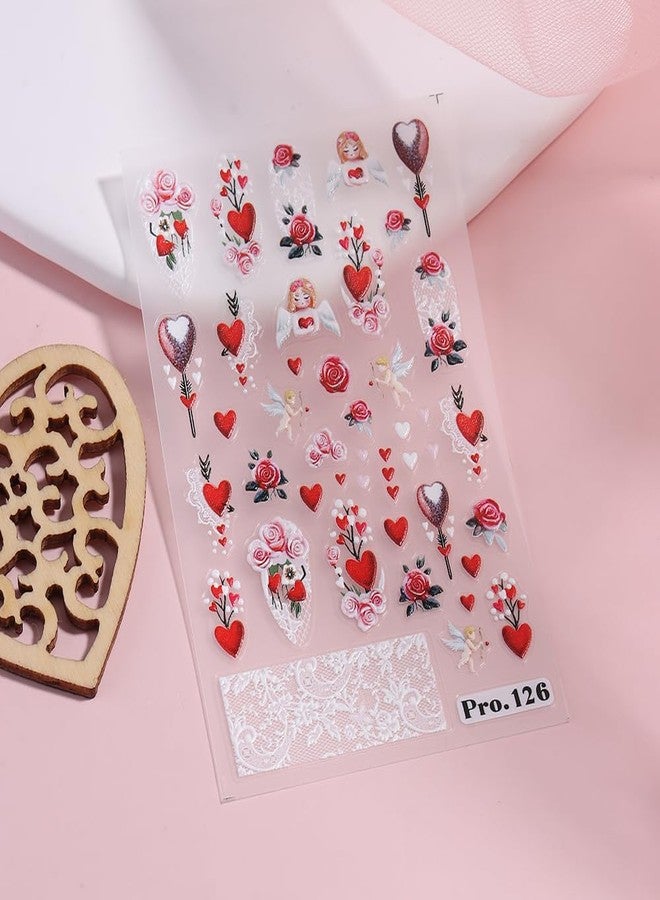 TailaiMei Valentine'd Day Nail Stickers, Love Flowers Self-Adhesive Heart Nail Art Decals for DIY Nail Decorations. (2513, 3 Sheets) - Image 3